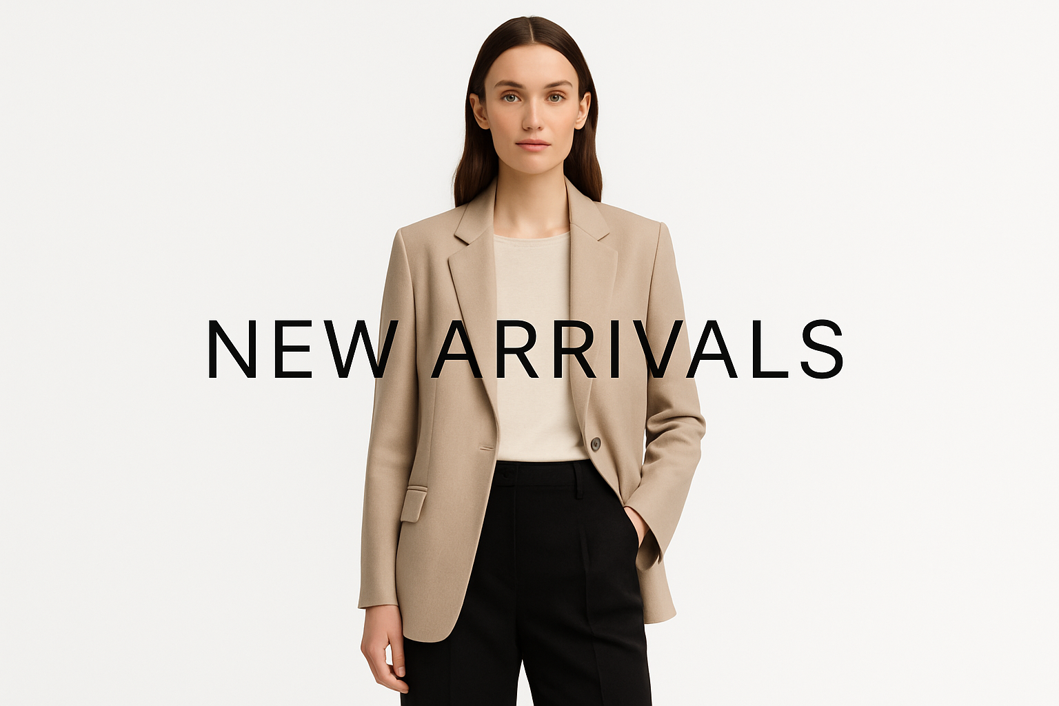 seja mais simplista, coloque menosm coisas, nao colque categorias, apenas uma imagem com um mulher e uma mulher escrito new arrivals
